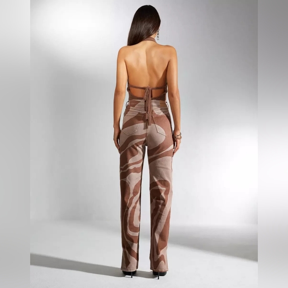 MOTEL ROCKS Straight Leg Jeans in Laser Swirl Brown - Picture 4 of 4